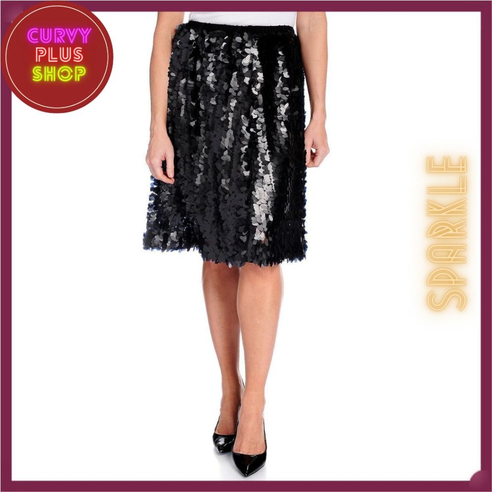 Black Matte Sequin Festive Holiday Midi Skirt